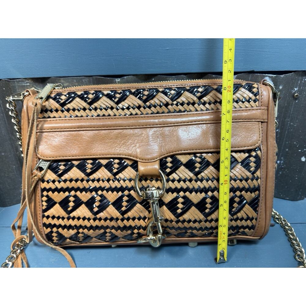 Rebecca Minkhoff MAC Woven Leather Crossbody Bag Purse Black Tan Brown Boho - Picture 8 of 10